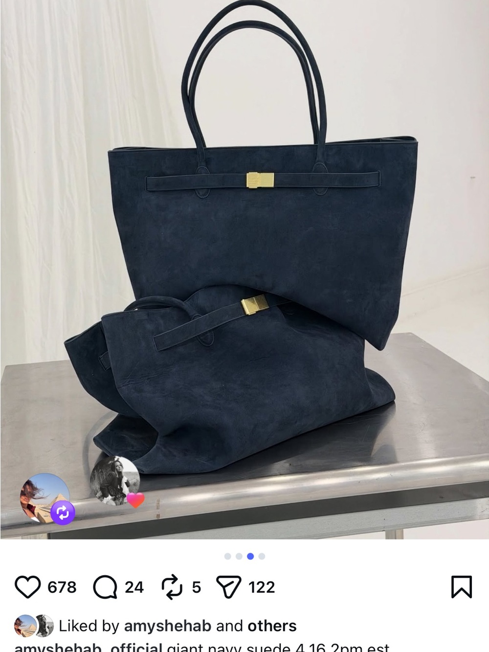 Amy Shehab Giant Navy Suede Tote Bag - Picture 11 of 14